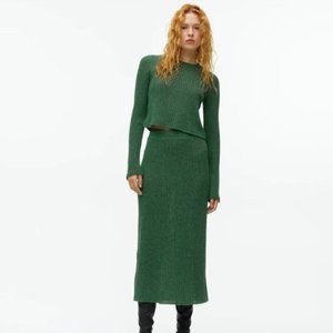 Arket 2-Piece Rib-Knitted Jersey Skirt - Green Melange